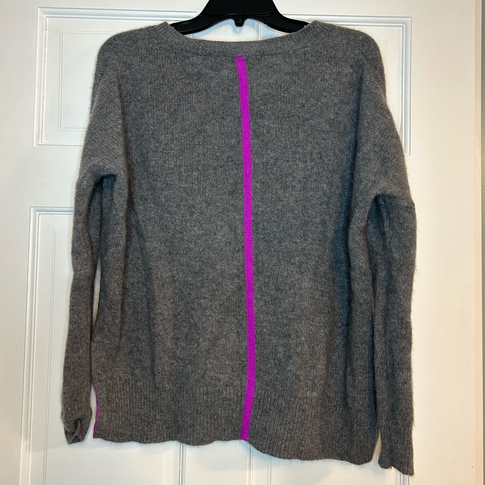 360 Cashmere Gray V-Neck Sweater with Purple Accents - Picture 2 of 5